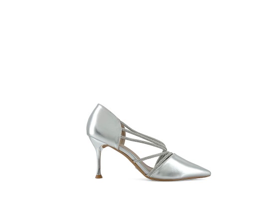 Zapato De Tacón Cerrado Brillo Efecto Metalizado